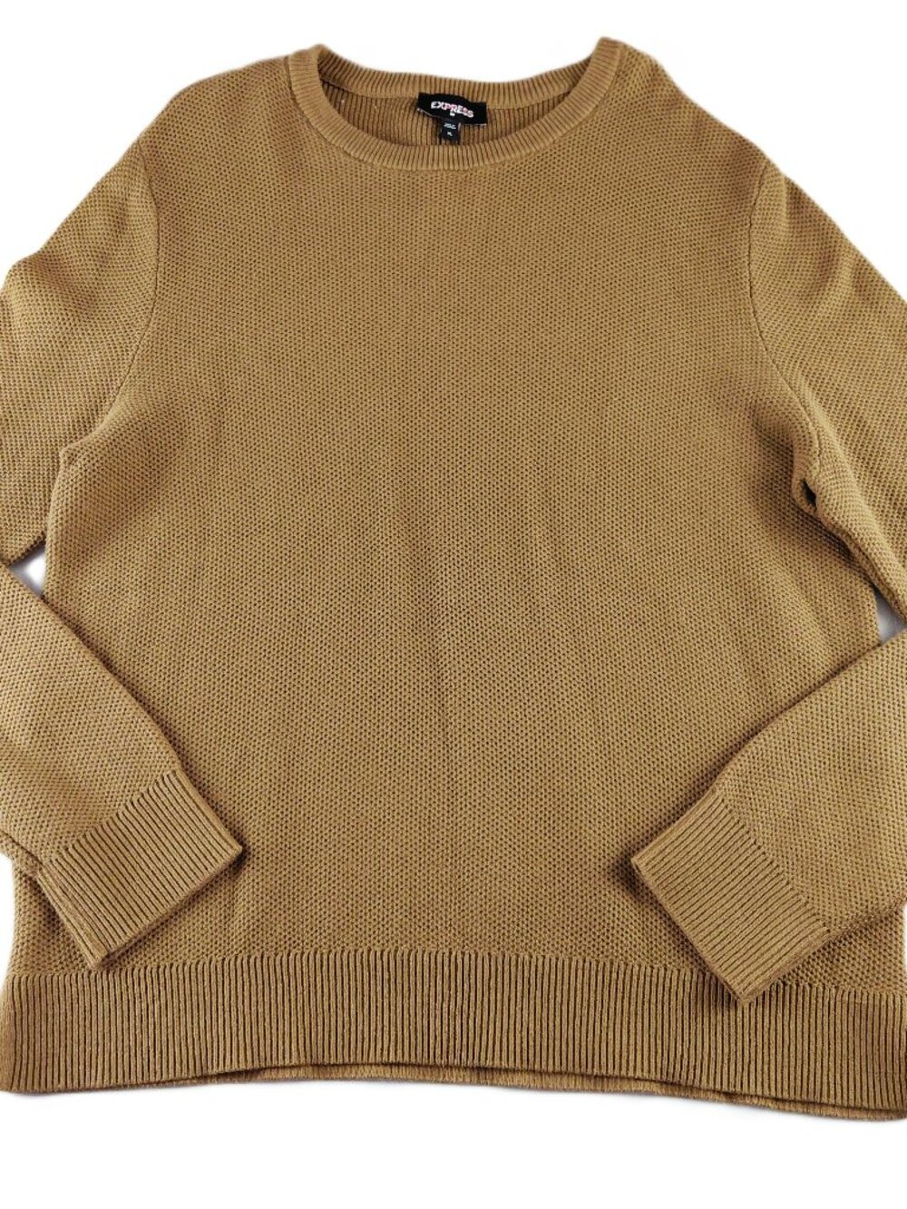Express Crew Neck Pullover Sweater Men's XL Brown Cotton Waffle Knit Long Sleeve